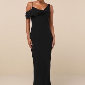 Lulus Exemplary Impression Black Asymmetrical Cowl Maxi Dress - Size S